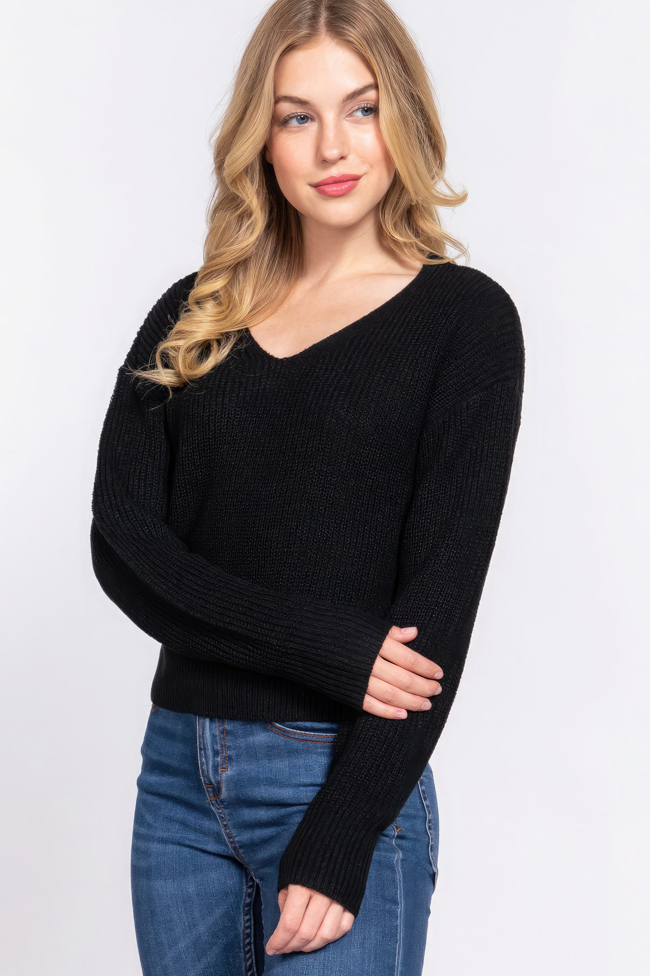 Dolman Slv Strappy Open Back Sweater