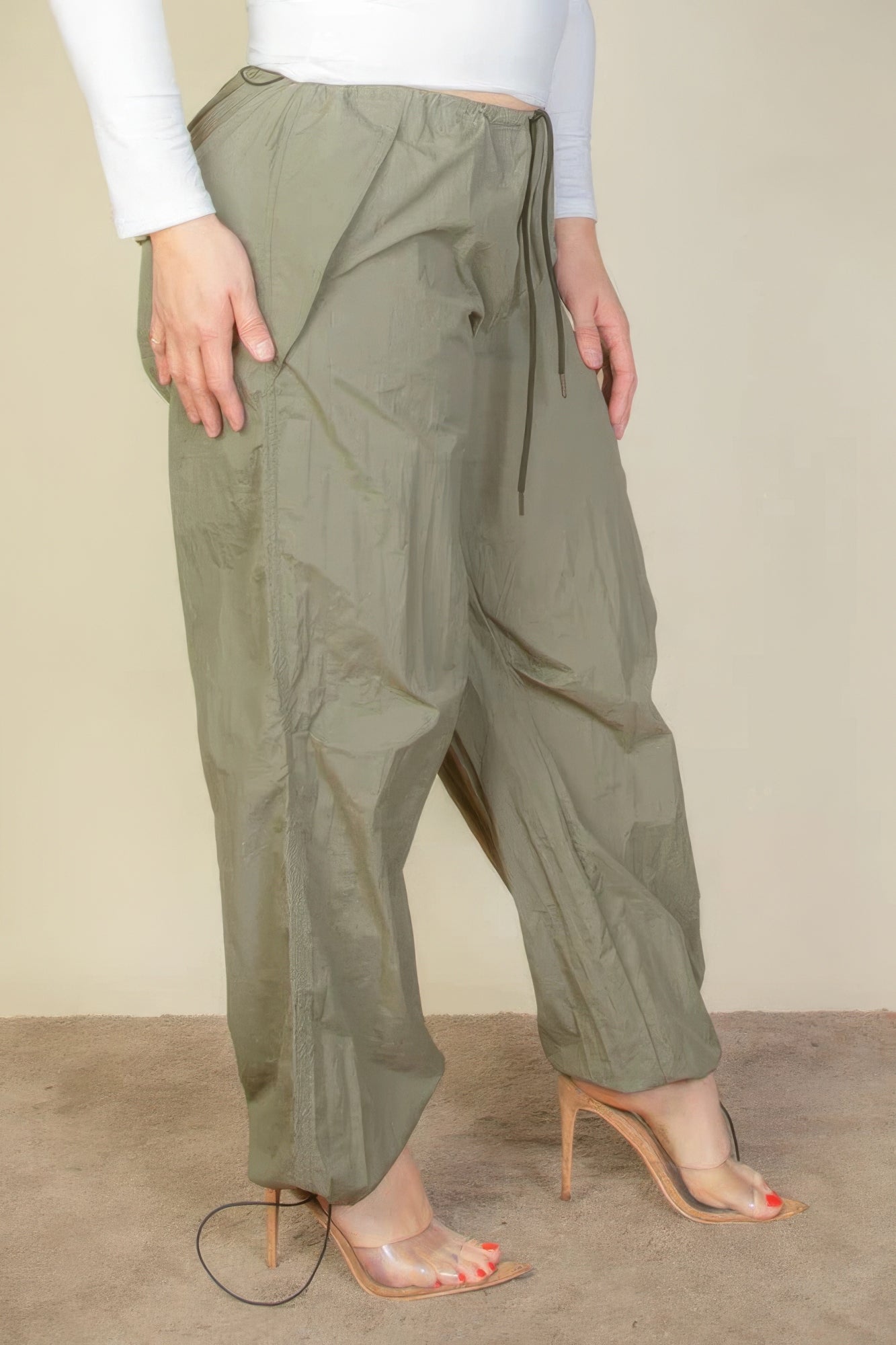 Plus Size Drawstring Waist Parachute Pants