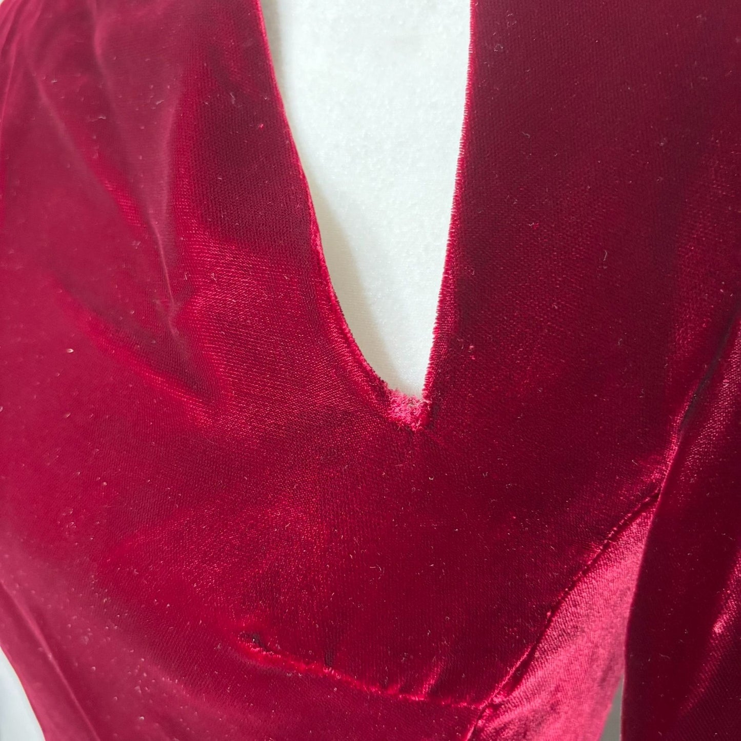 Vintage 50s Velvet Long Sleeve Maxi Dress Small Burgundy Red Lined Metal Zipper