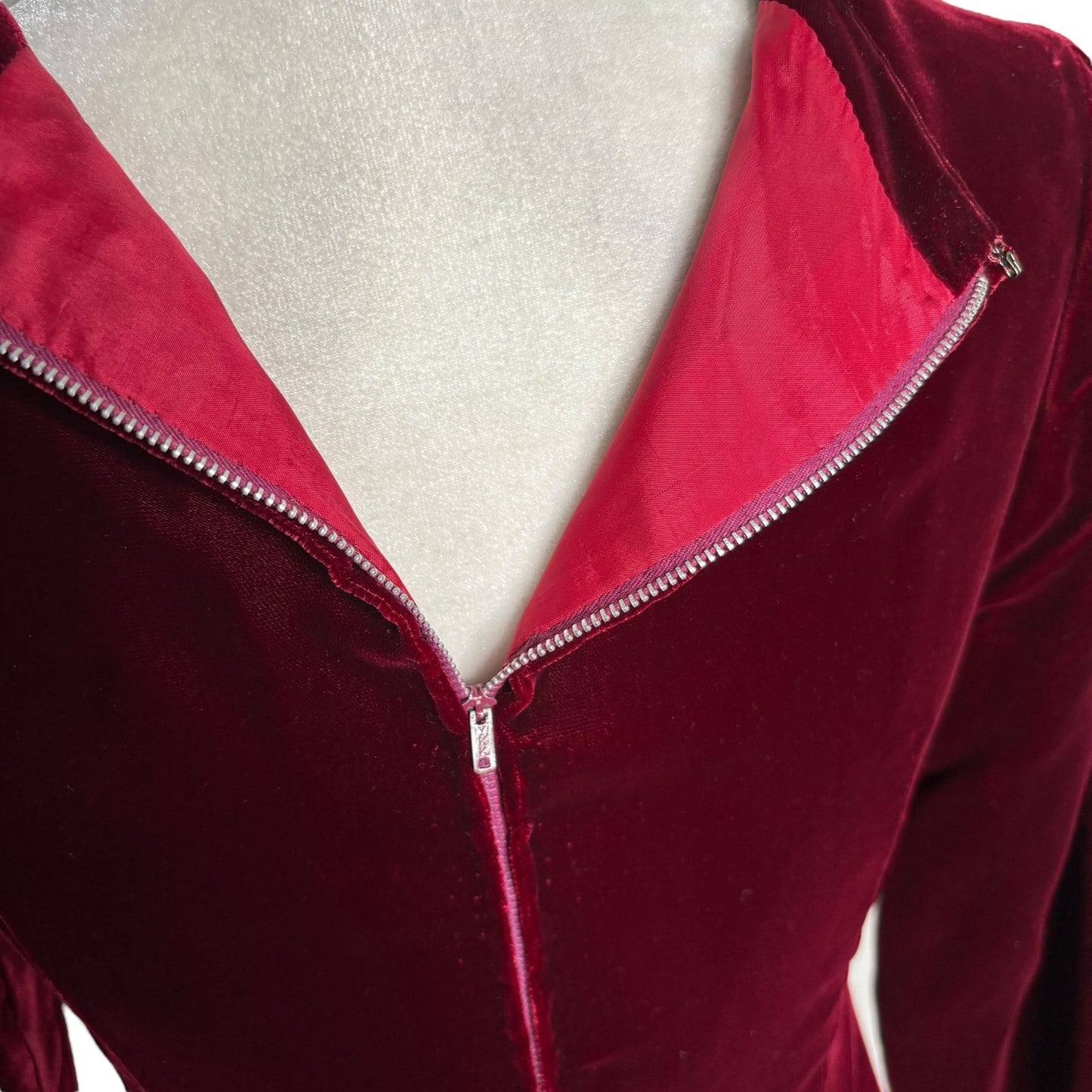 Vintage 50s Velvet Long Sleeve Maxi Dress Small Burgundy Red Lined Metal Zipper