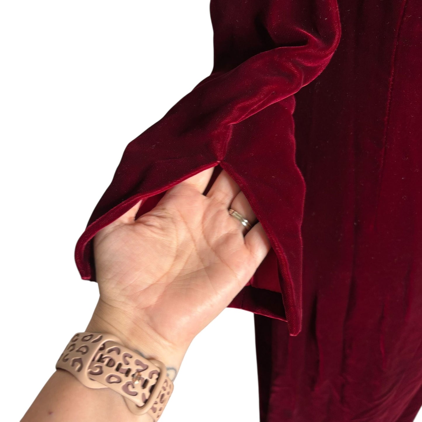 Vintage 50s Velvet Long Sleeve Maxi Dress Small Burgundy Red Lined Metal Zipper