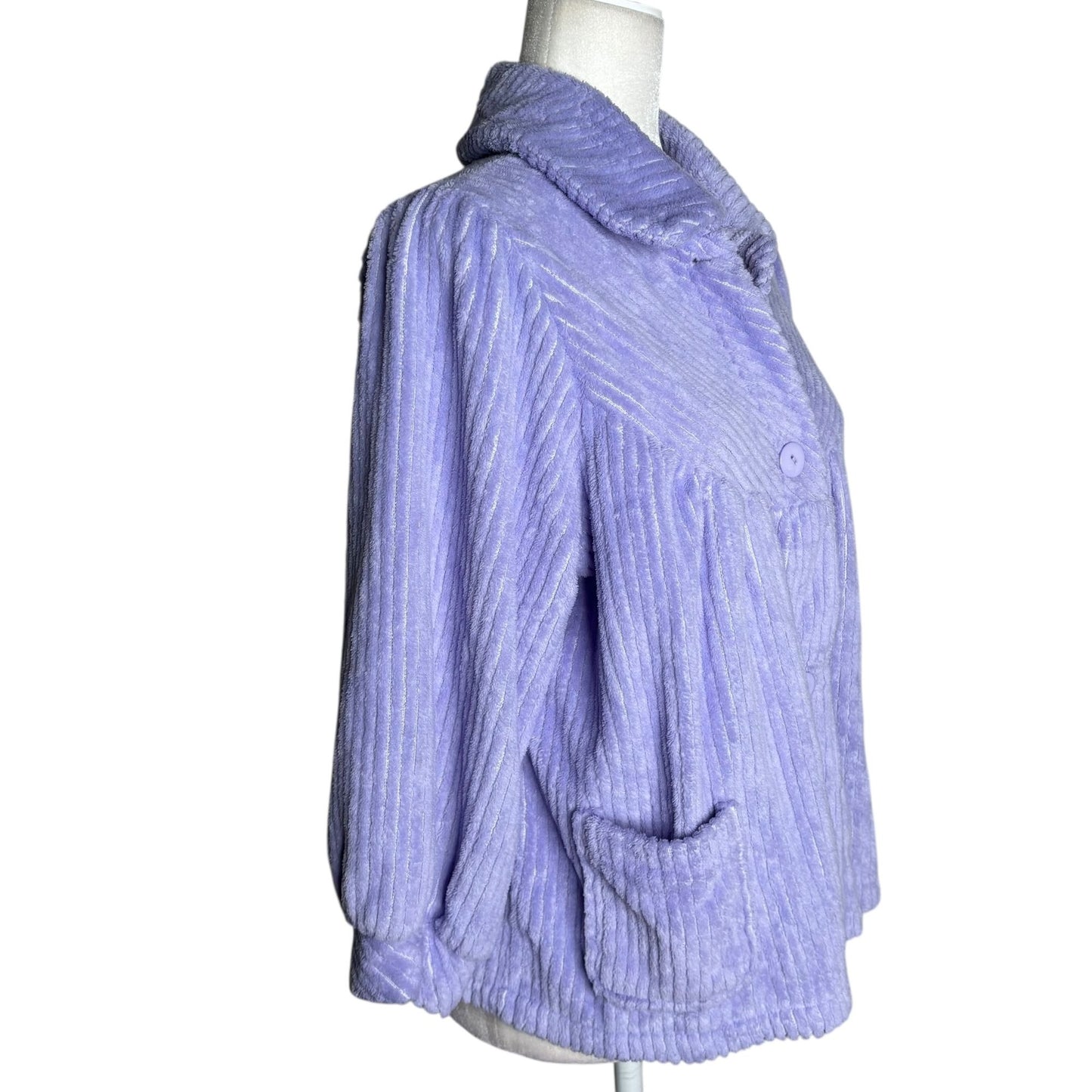 Vintage 90s Textured Fleece Button Up Jacket Medium Purple Pockets Sweater
