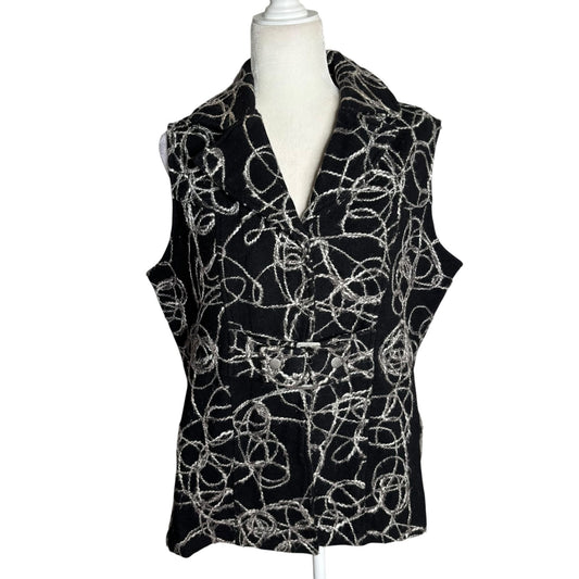 Tumbleweed Sleeveless Vest Jacket XL Black Wool Abstract White Swirl Snaps