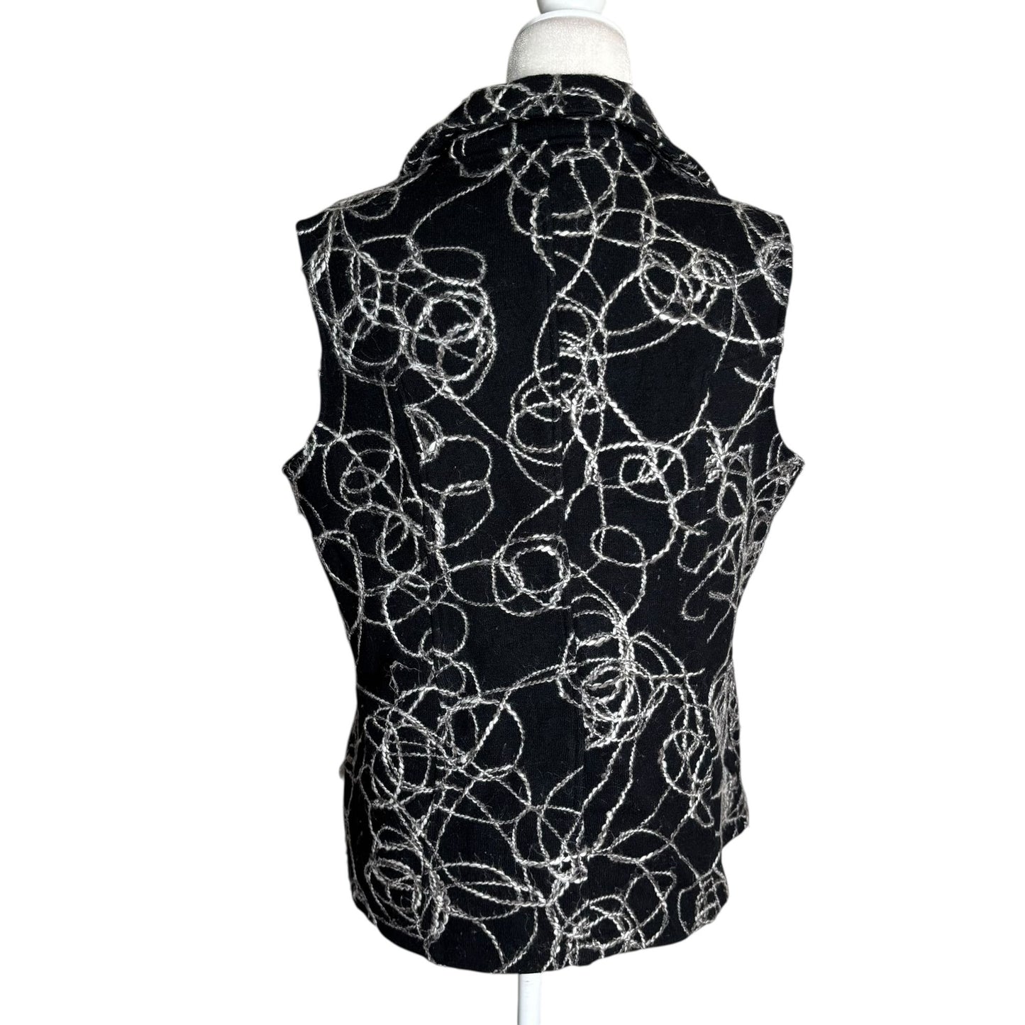 Tumbleweed Sleeveless Vest Jacket XL Black Wool Abstract White Swirl Snaps