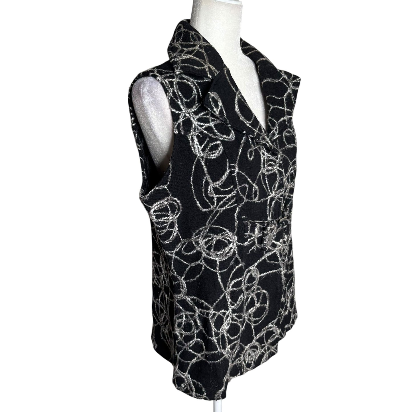 Tumbleweed Sleeveless Vest Jacket XL Black Wool Abstract White Swirl Snaps