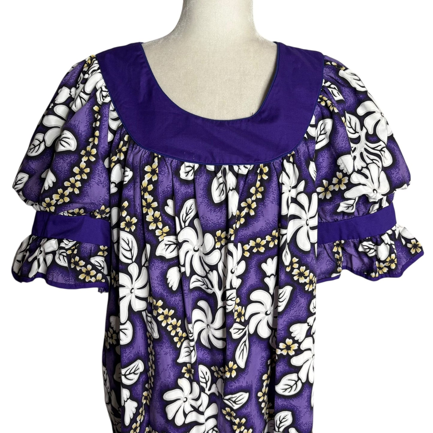 Rainbow Hawaii Floral Hawaiian Maxi Dress XL Purple Ruffle Sleeves Pocket Zipper
