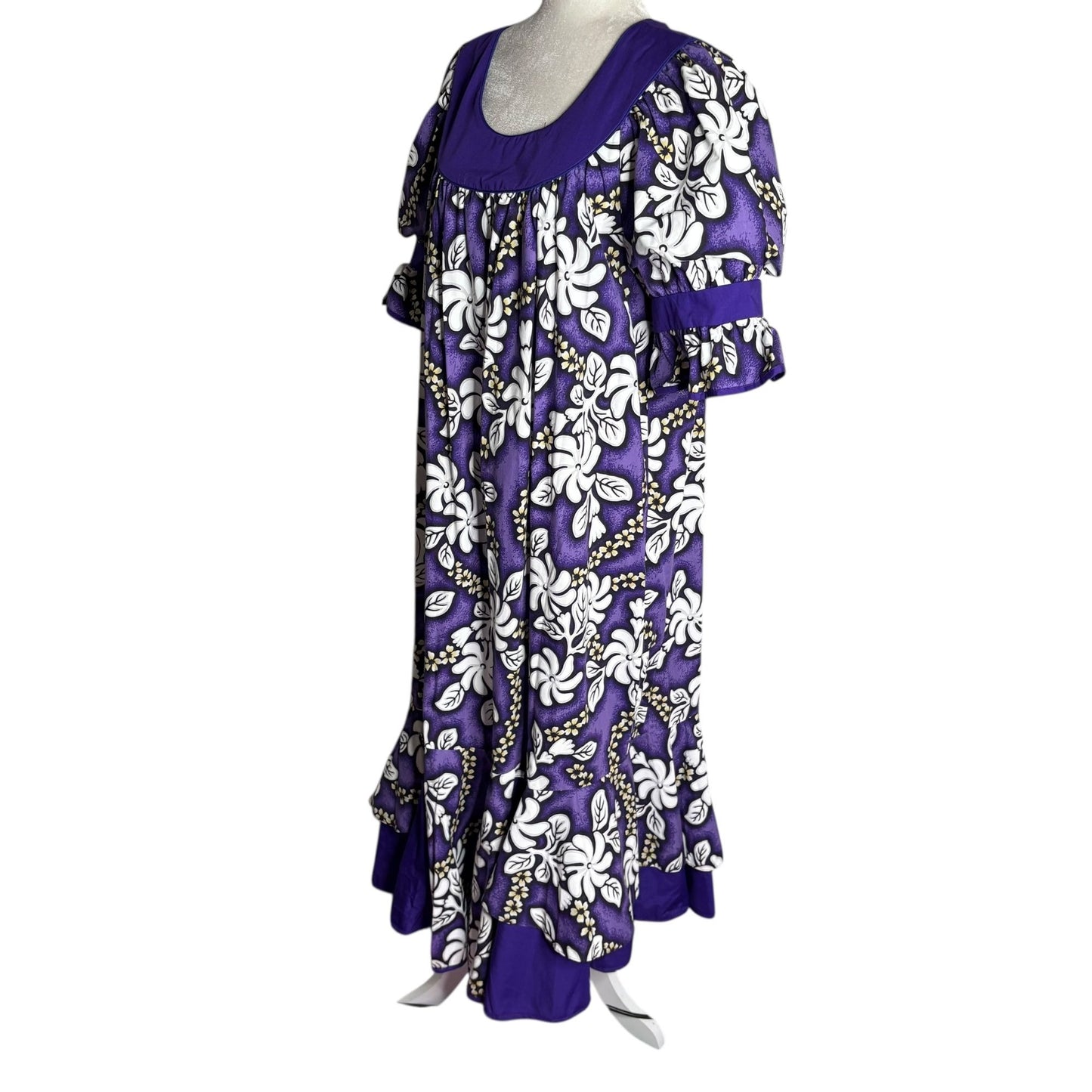 Rainbow Hawaii Floral Hawaiian Maxi Dress XL Purple Ruffle Sleeves Pocket Zipper