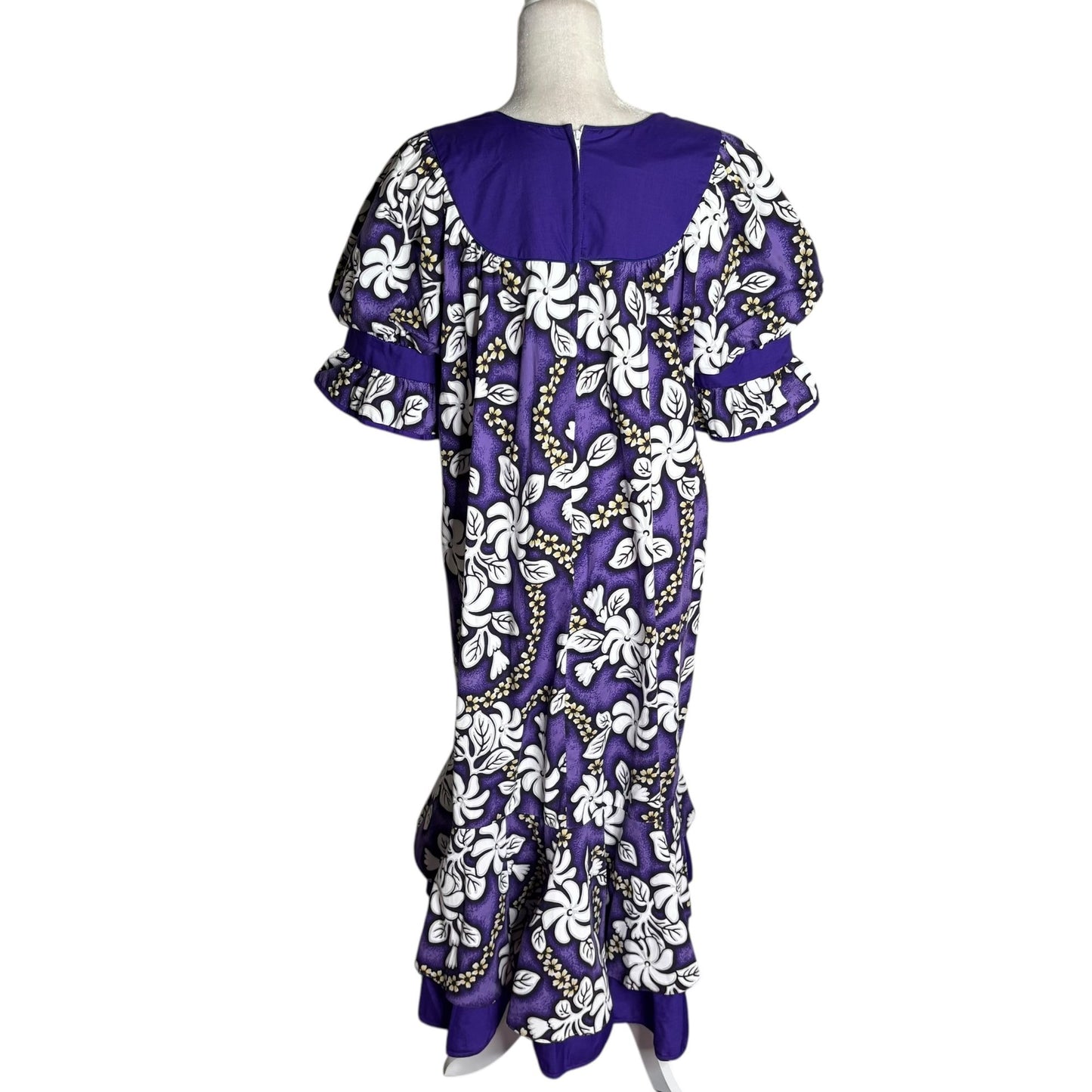 Rainbow Hawaii Floral Hawaiian Maxi Dress XL Purple Ruffle Sleeves Pocket Zipper