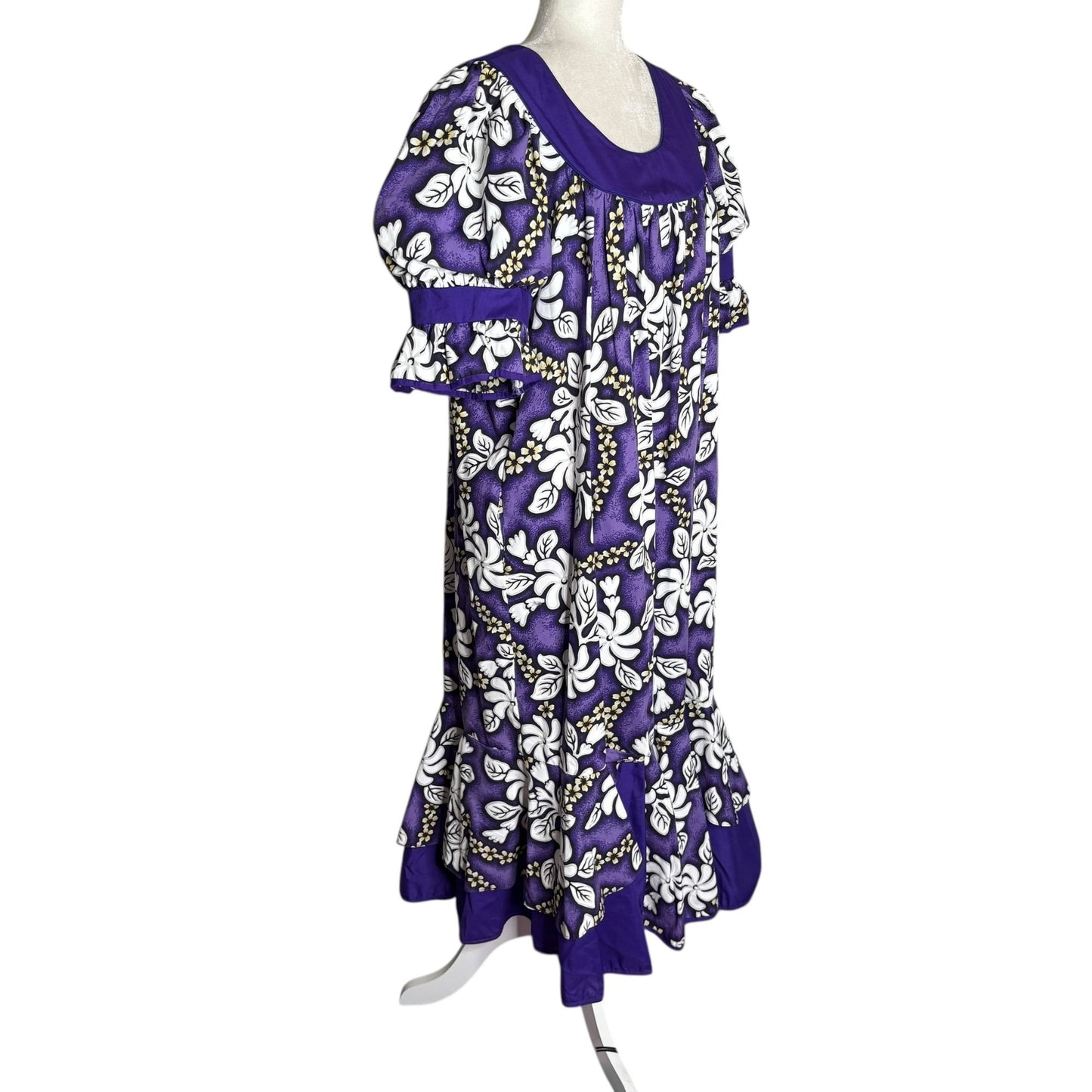 Rainbow Hawaii Floral Hawaiian Maxi Dress XL Purple Ruffle Sleeves Pocket Zipper