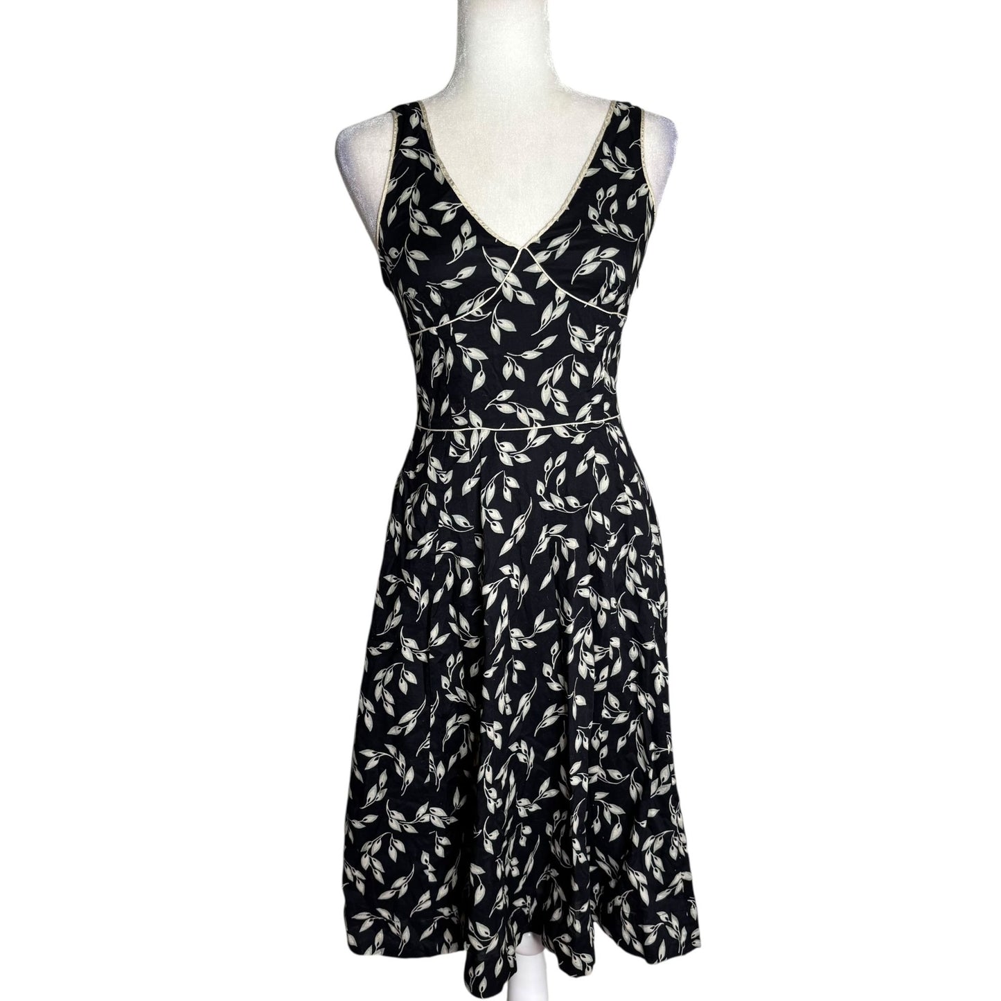 Gap Floral Sleeveless V Neck A Line Swing Dress Size 2 Black Side Zipper Lined