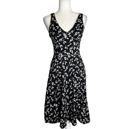 Gap Floral Sleeveless V Neck A Line Swing Dress Size 2 Black Side Zipper Lined
