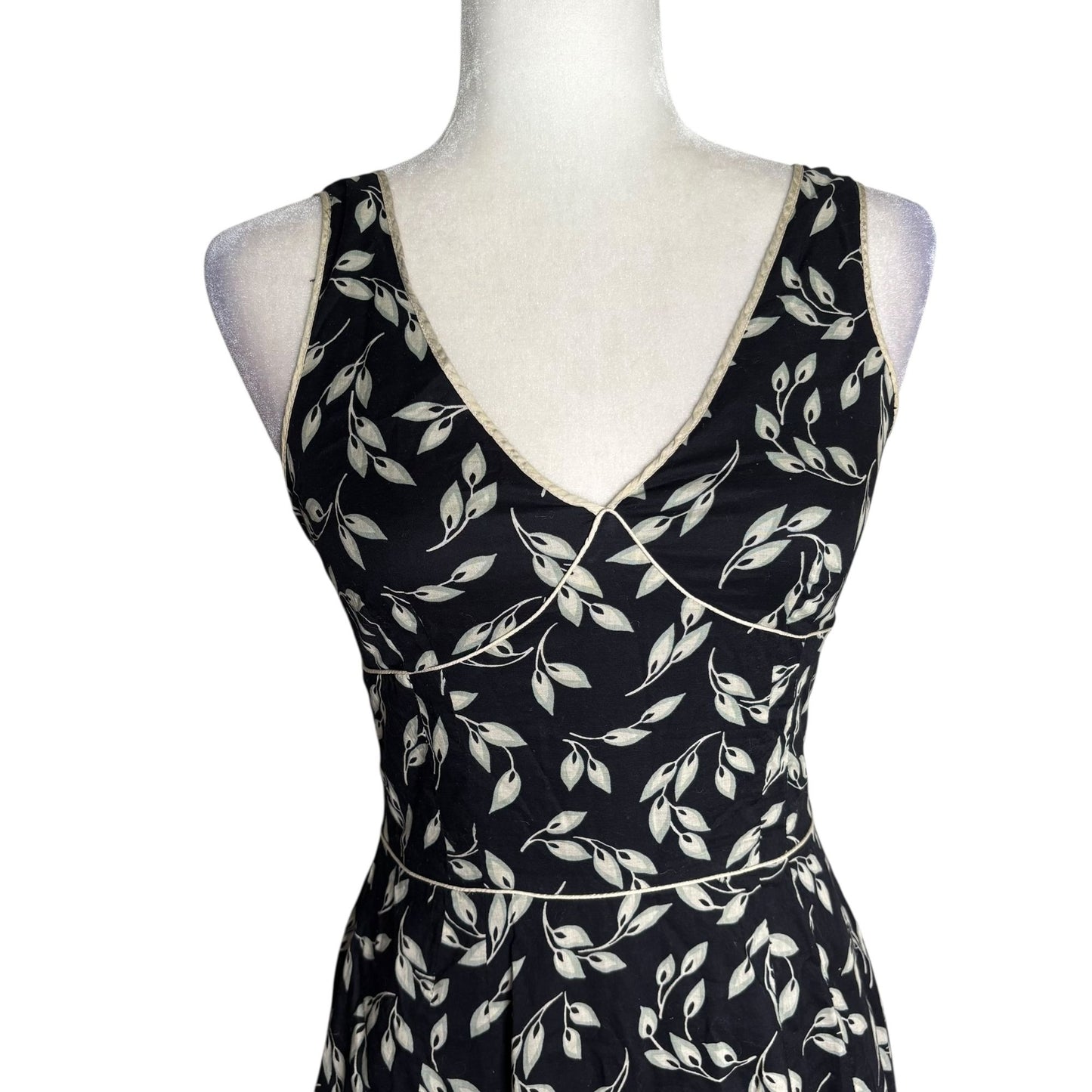 Gap Floral Sleeveless V Neck A Line Swing Dress Size 2 Black Side Zipper Lined