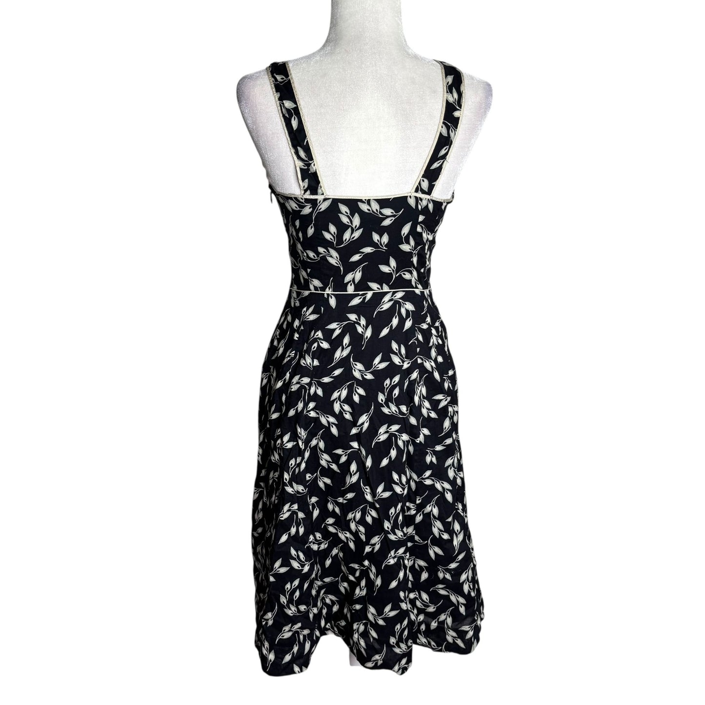 Gap Floral Sleeveless V Neck A Line Swing Dress Size 2 Black Side Zipper Lined