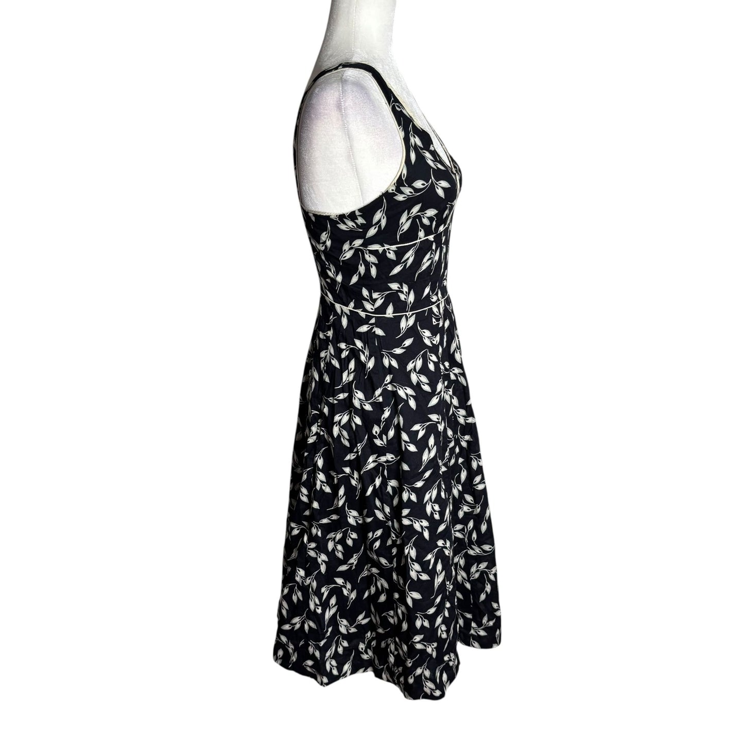 Gap Floral Sleeveless V Neck A Line Swing Dress Size 2 Black Side Zipper Lined