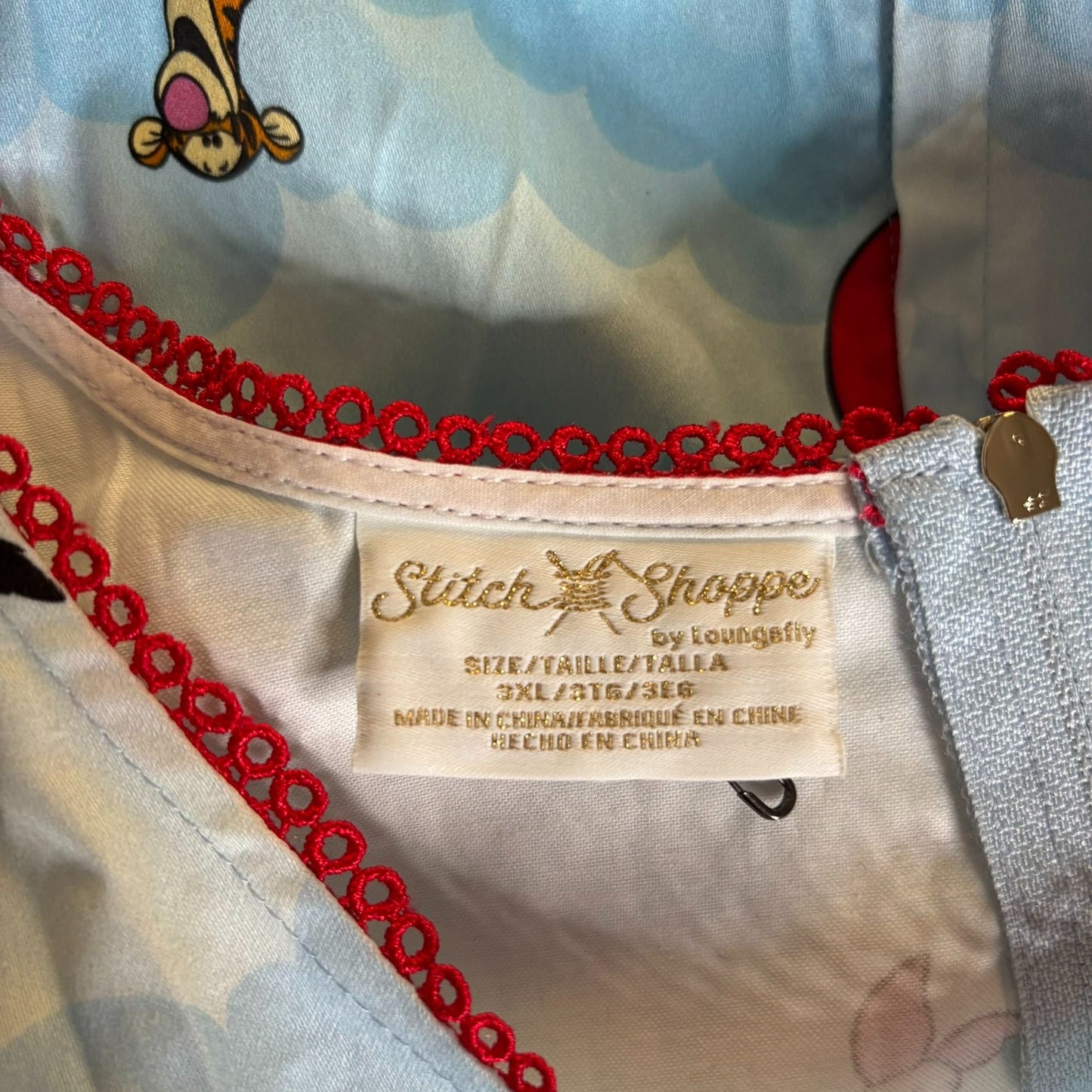 Disney Winnie The Pooh Loungefly Stitch Shoppe Dress Size 3XL Blue Belted Zipper