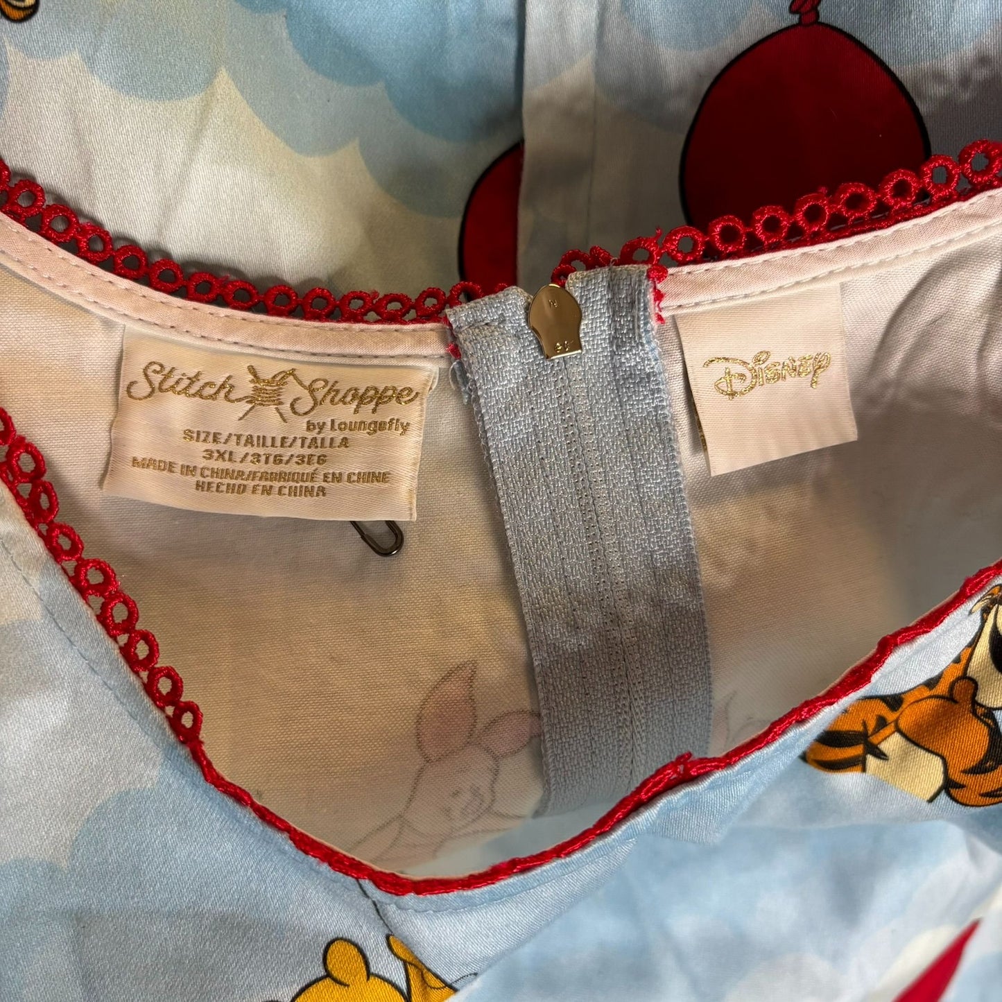 Disney Winnie The Pooh Loungefly Stitch Shoppe Dress Size 3XL Blue Belted Zipper