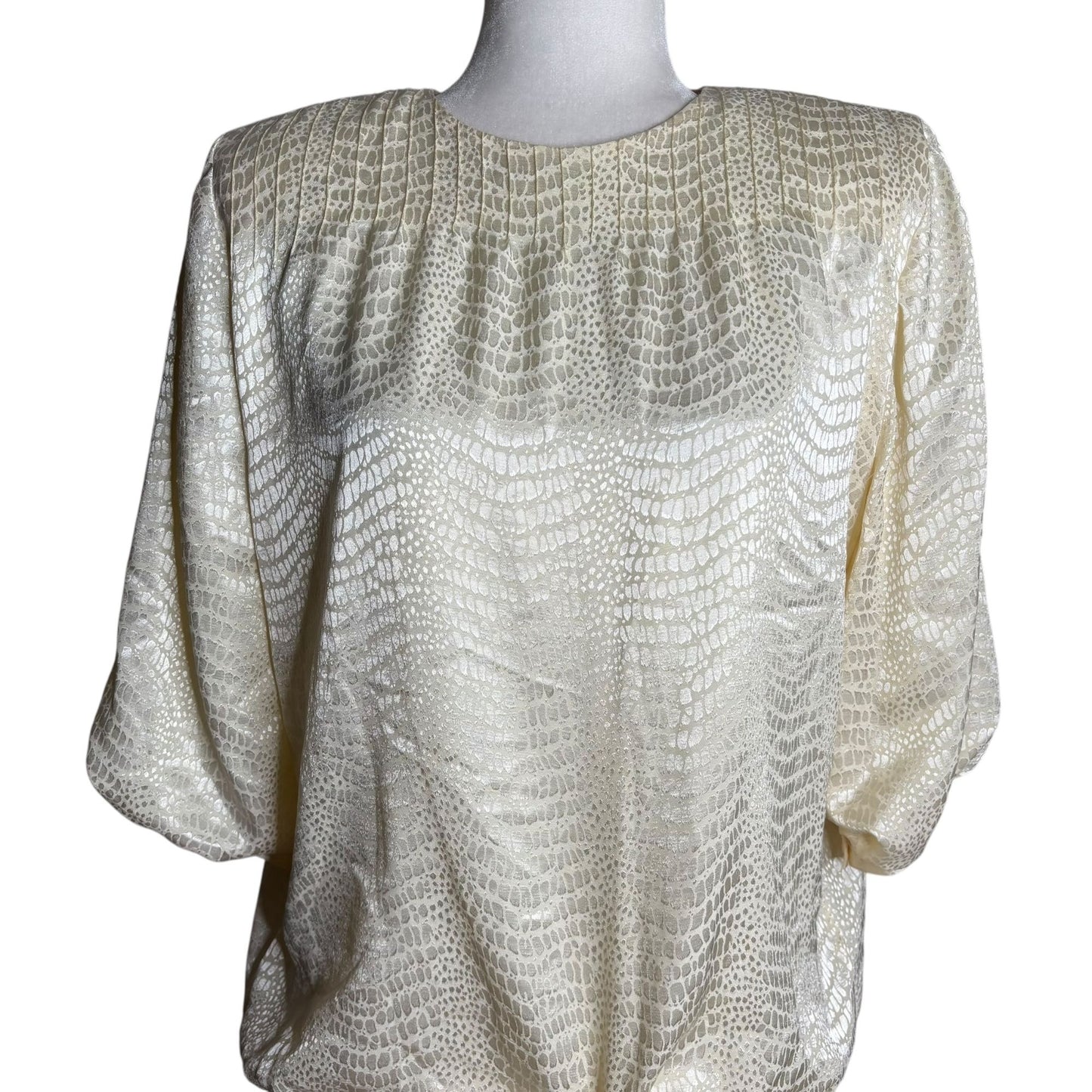 Argenti Vintage 80s Cream Textured Dress Small Tie Waist Buttons Golden Girls