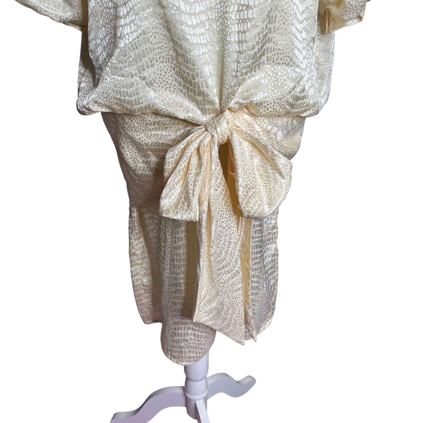 Argenti Vintage 80s Cream Textured Dress Small Tie Waist Buttons Golden Girls