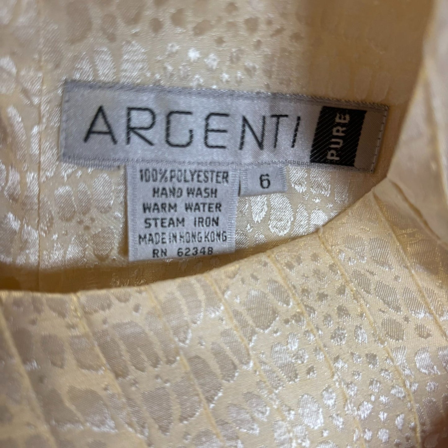 Argenti Vintage 80s Cream Textured Dress Small Tie Waist Buttons Golden Girls