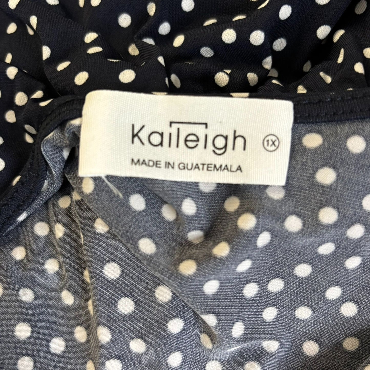 Kalileigh Navy Blue Polka Dot Romper 1X V Neck 3/4 Sleeve Elastic Waist Pockets
