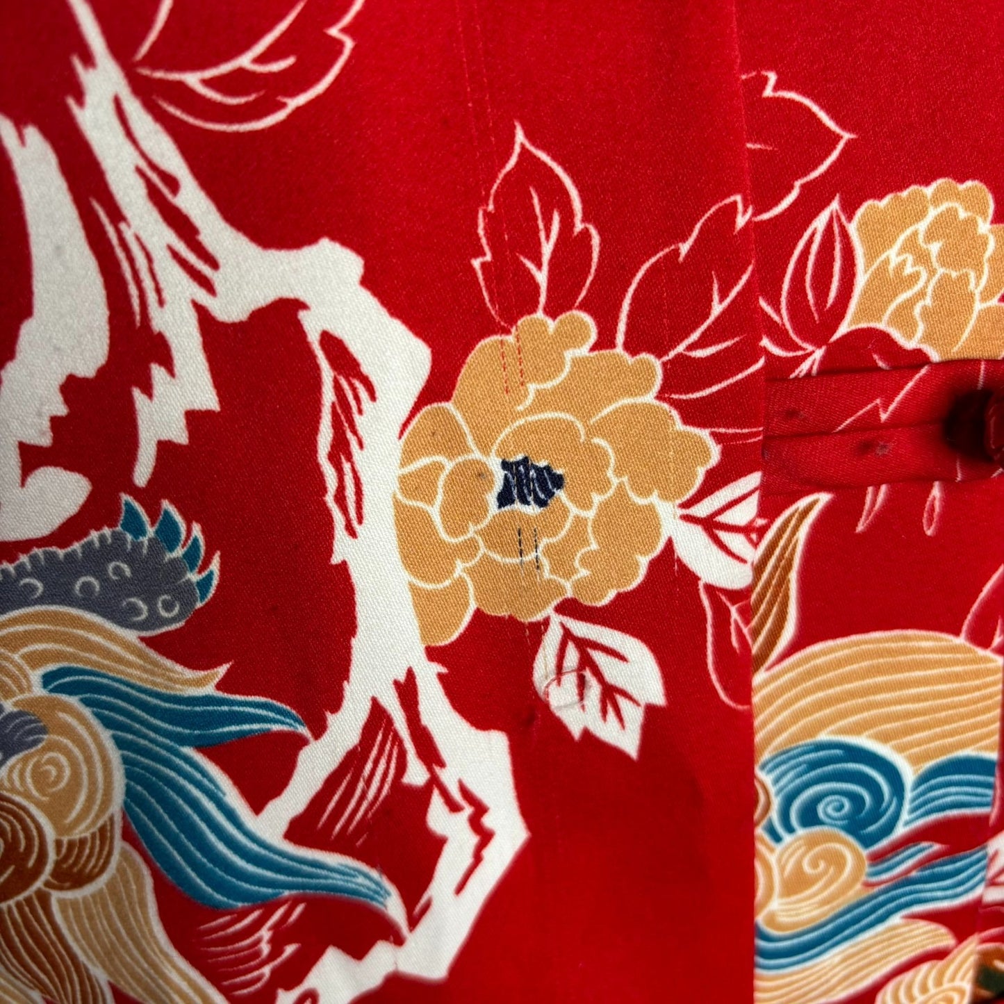 Vintage 70s Tori Richard Honolulu Red Dragon Mandarin Asian Tunic Top Medium