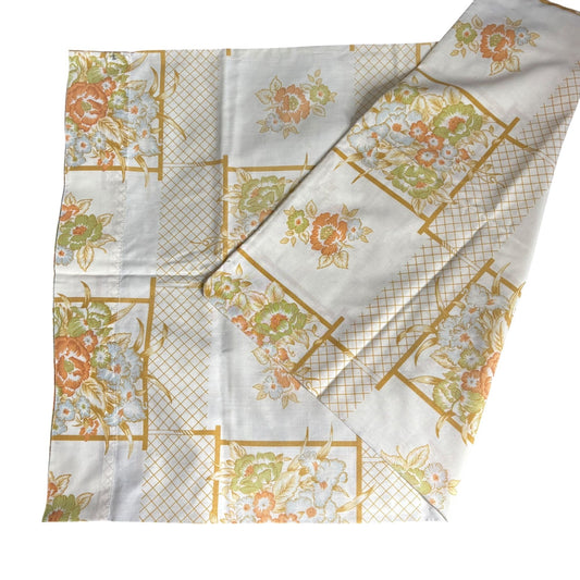 Vintage Cannon Monticello Pillowcase Floral Grid Standard Size Cream Beige