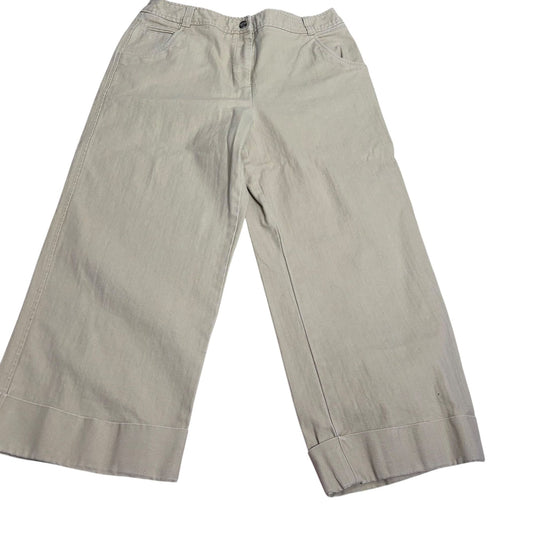 Valerie Stevens Wide Leg Cropped Pants Size 12 Beige Capri Pockets Button Zipper