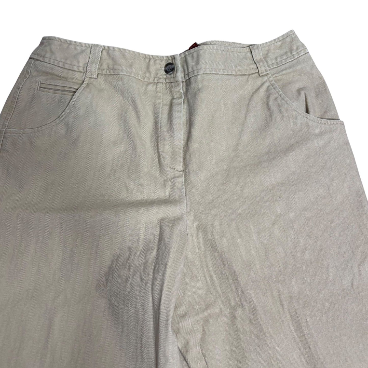 Valerie Stevens Wide Leg Cropped Pants Size 12 Beige Capri Pockets Button Zipper