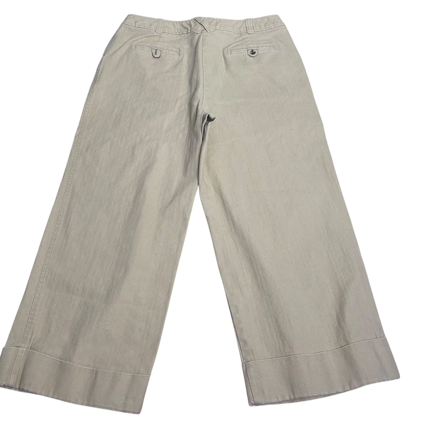 Valerie Stevens Wide Leg Cropped Pants Size 12 Beige Capri Pockets Button Zipper