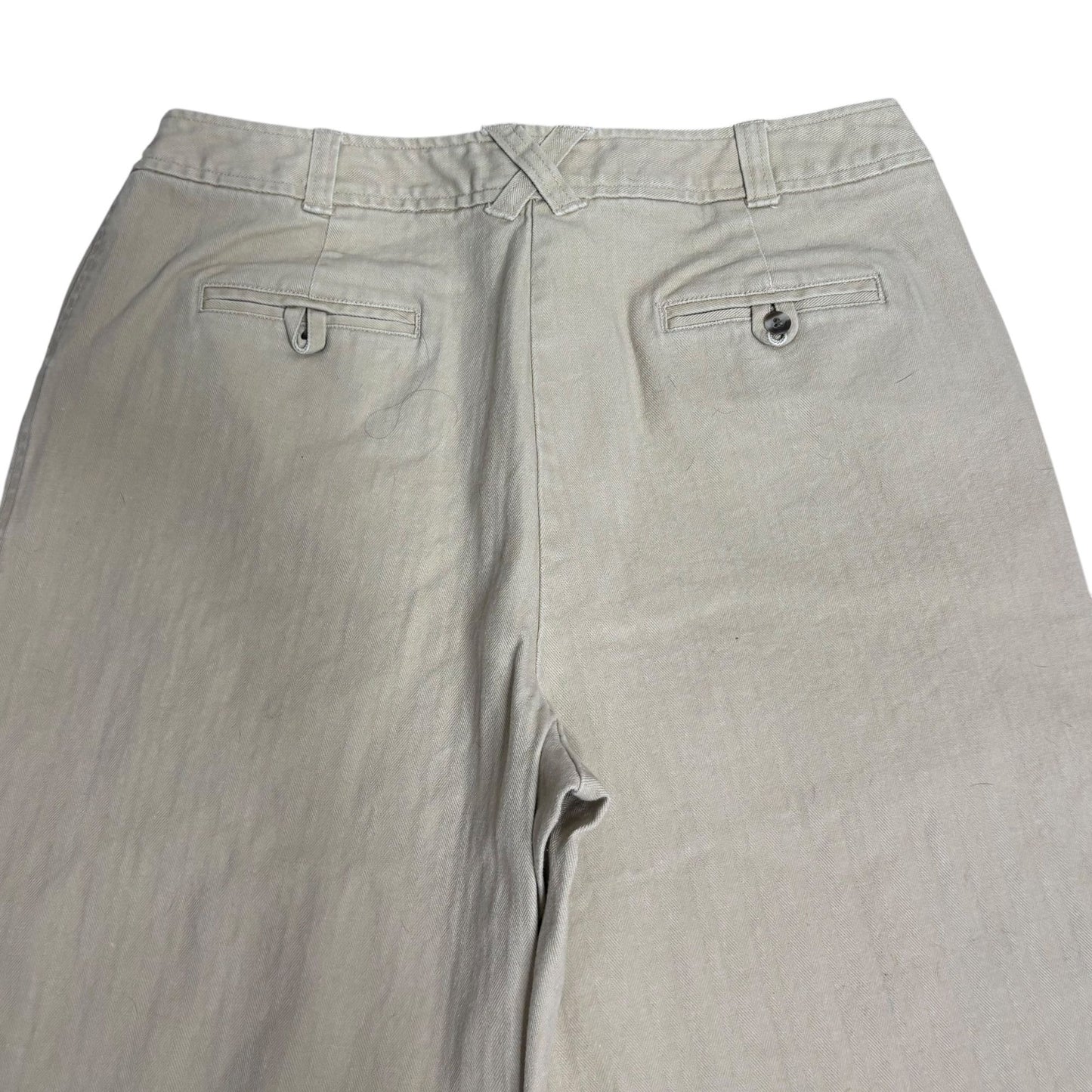 Valerie Stevens Wide Leg Cropped Pants Size 12 Beige Capri Pockets Button Zipper