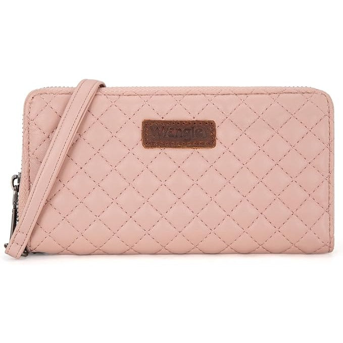 Wrangler Quilted RFID Blocking Wristlet Wallet Pink Faux Leather Zipper