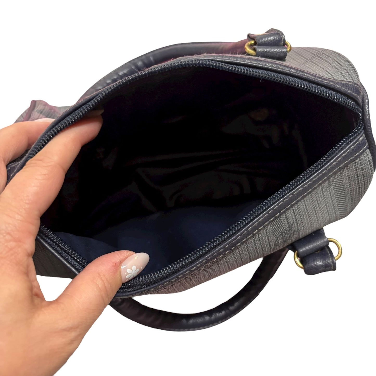 Vintage GITANO Handbag Purse Small Navy Blue Logo Dual Handles Zipper Closure