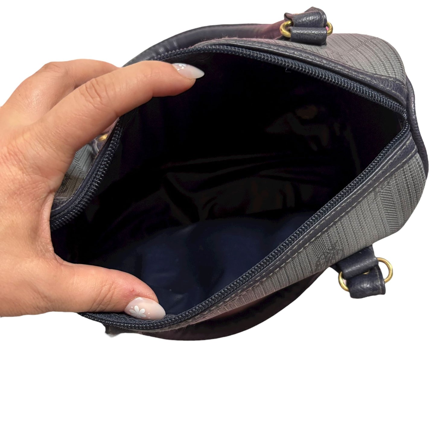 Vintage GITANO Handbag Purse Small Navy Blue Logo Dual Handles Zipper Closure