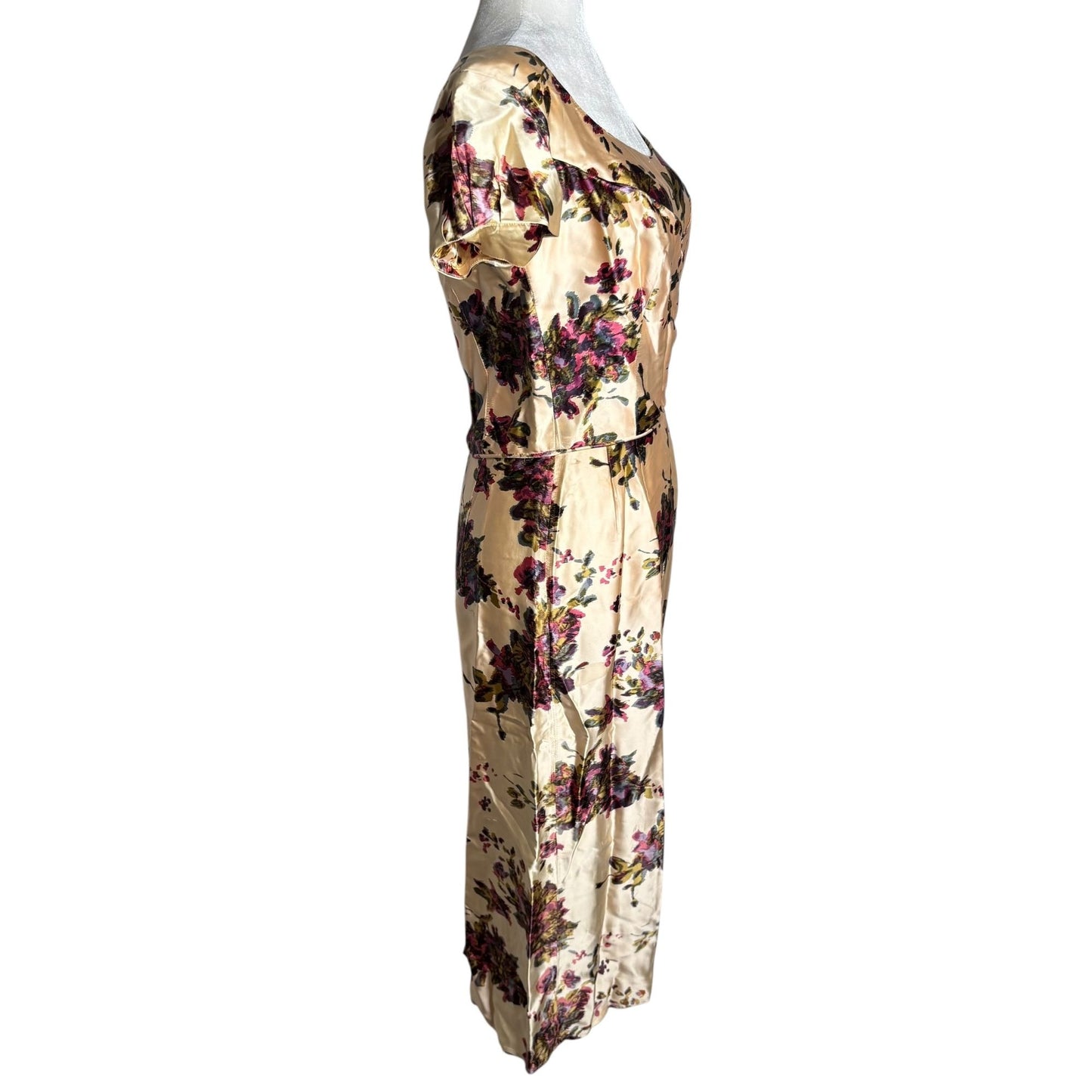 Vintage 50s Jeanette Alexander Of California Floral Satin Dress Small Cream Zip
