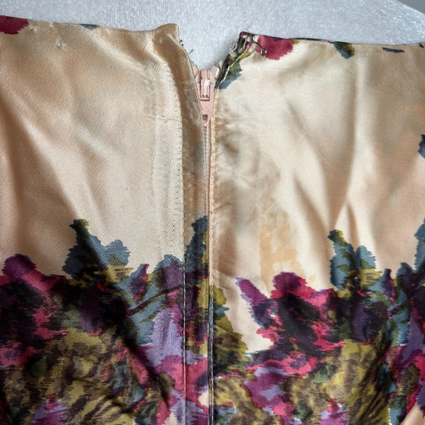 Vintage 50s Jeanette Alexander Of California Floral Satin Dress Small Cream Zip