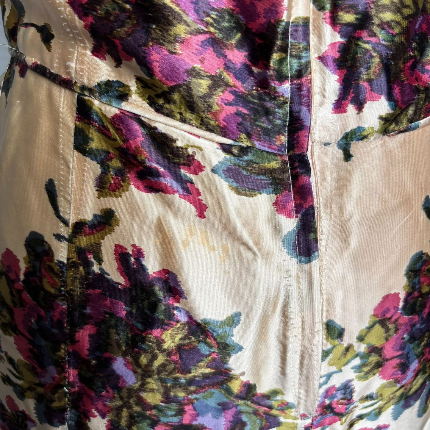 Vintage 50s Jeanette Alexander Of California Floral Satin Dress Small Cream Zip