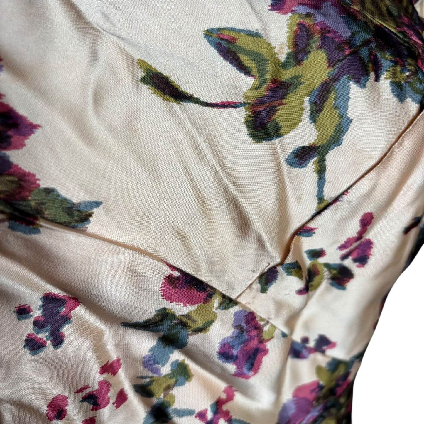 Vintage 50s Jeanette Alexander Of California Floral Satin Dress Small Cream Zip