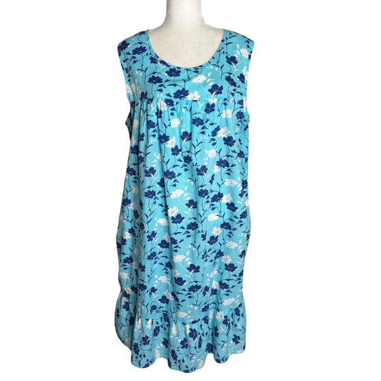 Anthony Richards Sleeveless Floral MuuMuu 2X Blue Cotton House Dress Pockets