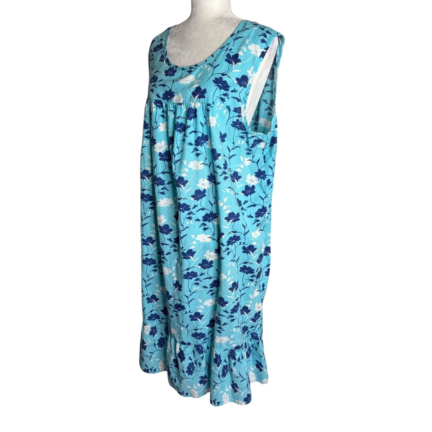Anthony Richards Sleeveless Floral MuuMuu 2X Blue Cotton House Dress Pockets