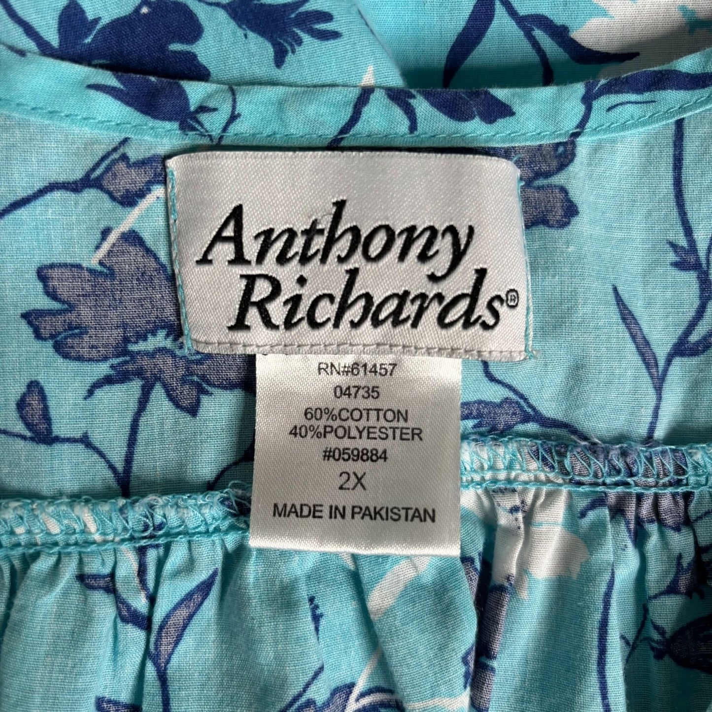 Anthony Richards Sleeveless Floral MuuMuu 2X Blue Cotton House Dress Pockets