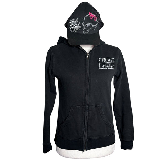 Metal Mulisha Womens Black Graphic Hoodie Trucker Hat Set Skull Design Medium