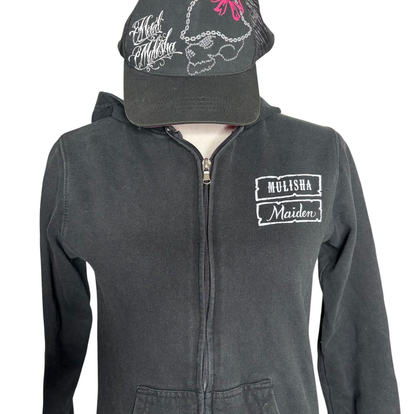 Metal Mulisha Womens Black Graphic Hoodie Trucker Hat Set Skull Design Medium