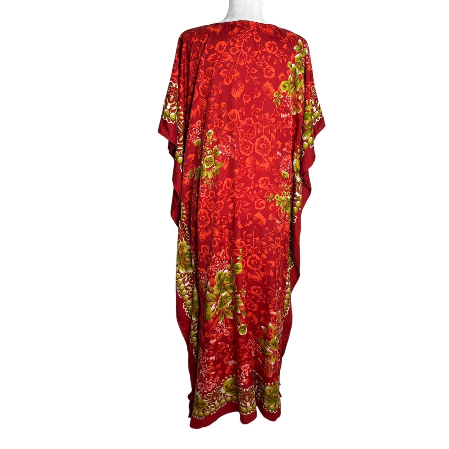 Miss Lavish London Floral Kaftan Maxi Dress One Size Red Pockets V Neck Resort