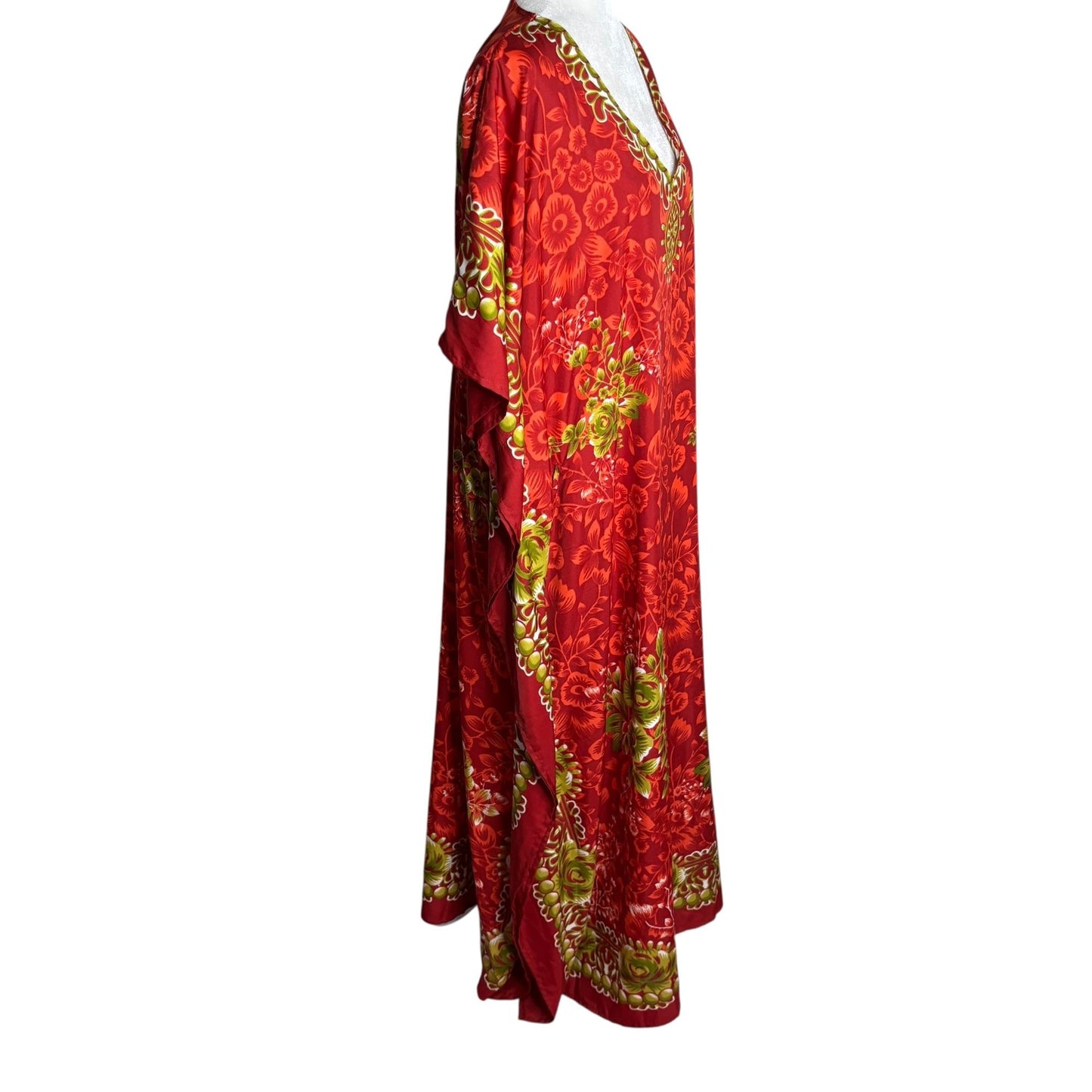 Miss Lavish London Floral Kaftan Maxi Dress One Size Red Pockets V Neck Resort