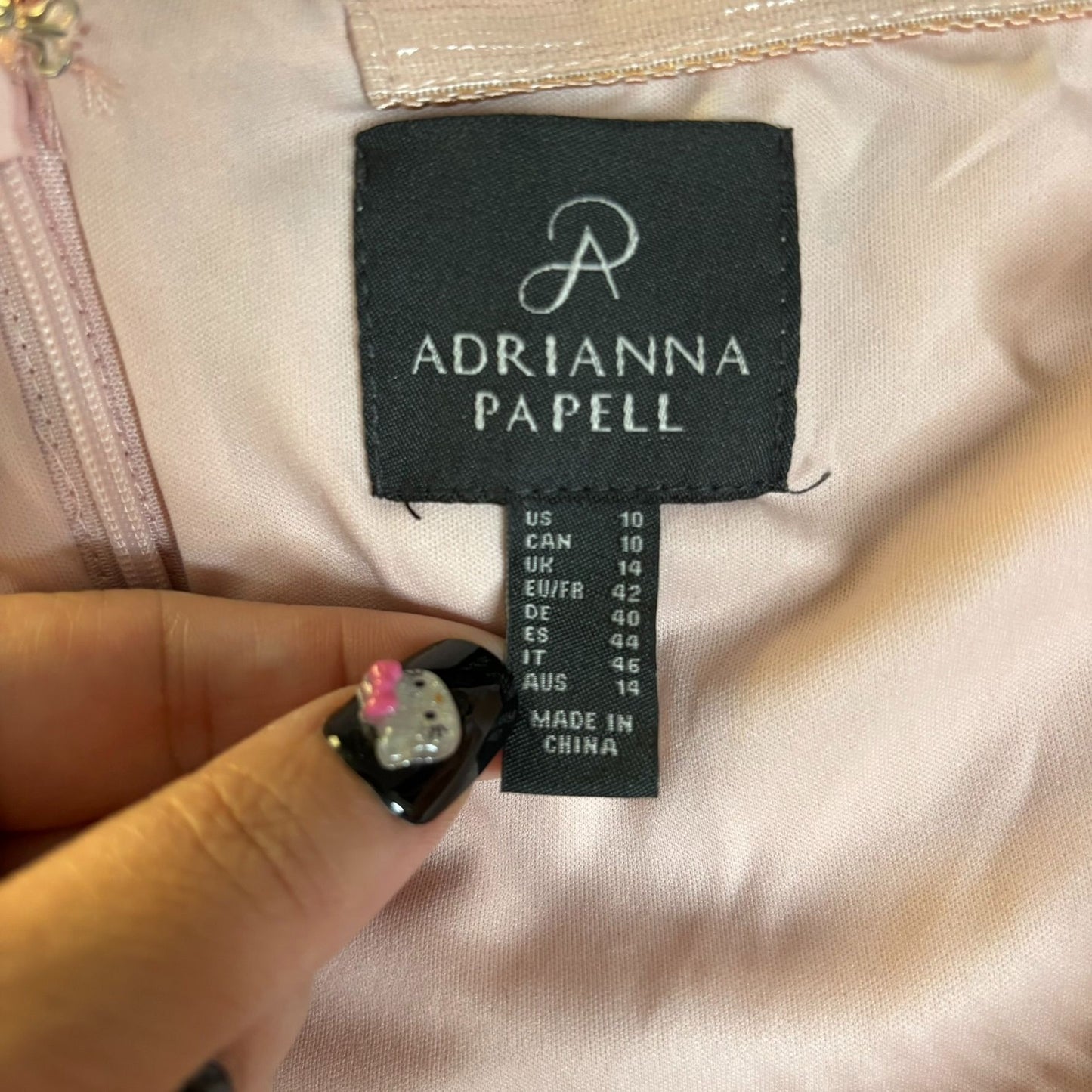 Adrianna Papell Floral Embroidered Dress Size 10 Pink Lace Off Shoulder Sleeves