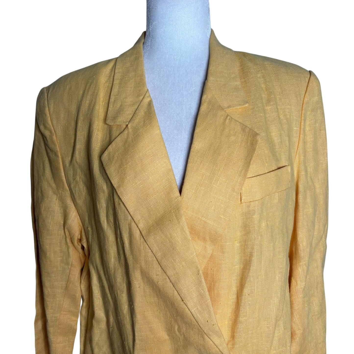 Vintage 90s Double Breasted Blazer Jacket Size 12 Yellow Linen Shoulder Pads
