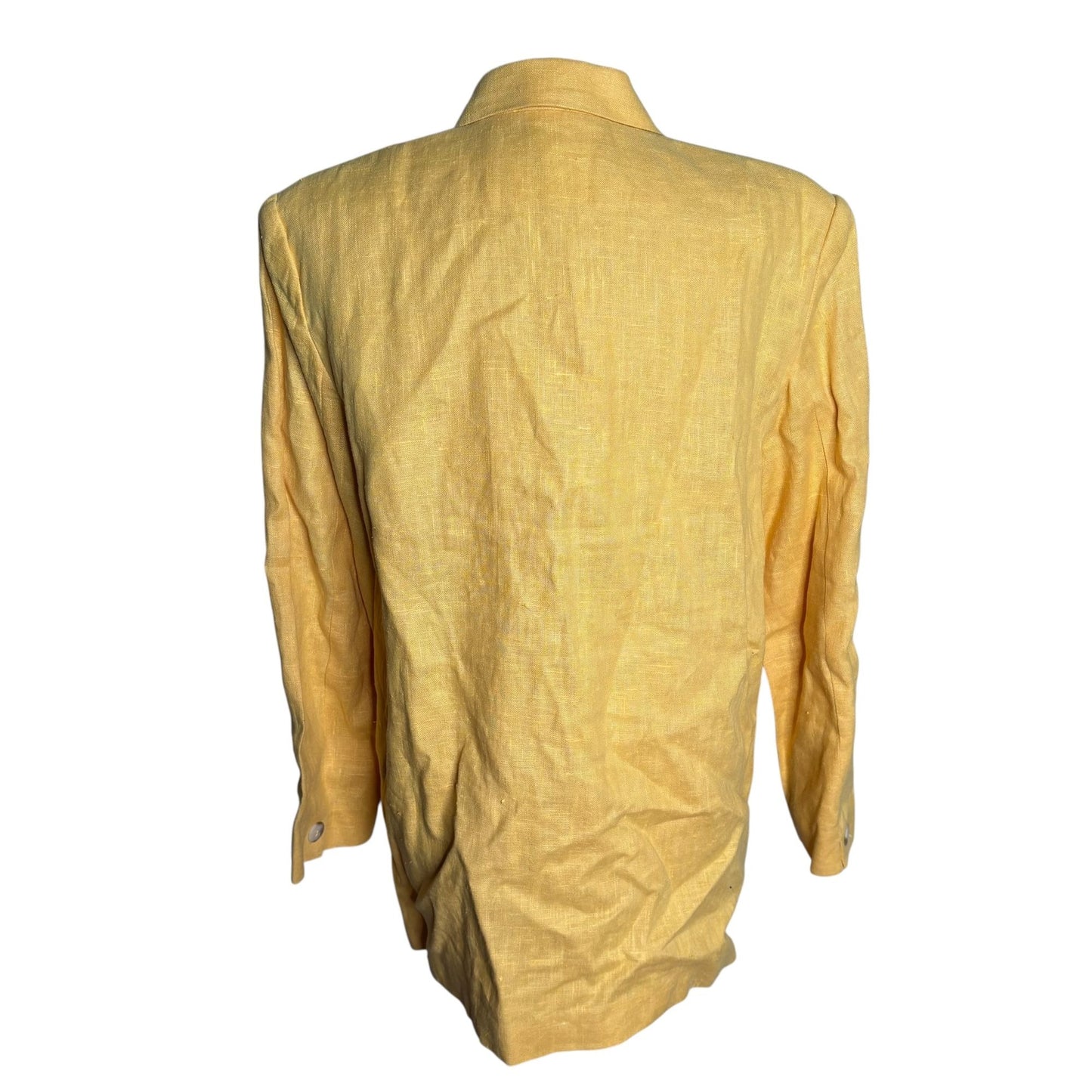 Vintage 90s Double Breasted Blazer Jacket Size 12 Yellow Linen Shoulder Pads
