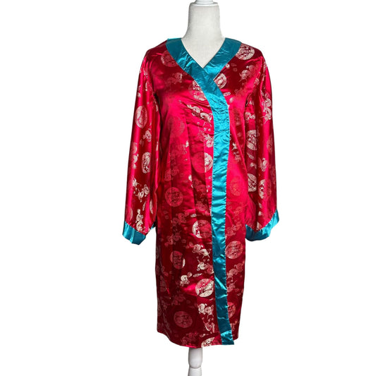 Vintage 90s Storybook Heirlooms Kimono Small Red Satin Dragon Long Sleeves