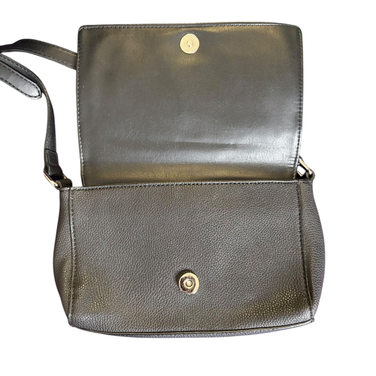 Nine West Black Crossbody Bag Faux Leather Studded Front Flap Large Pockets