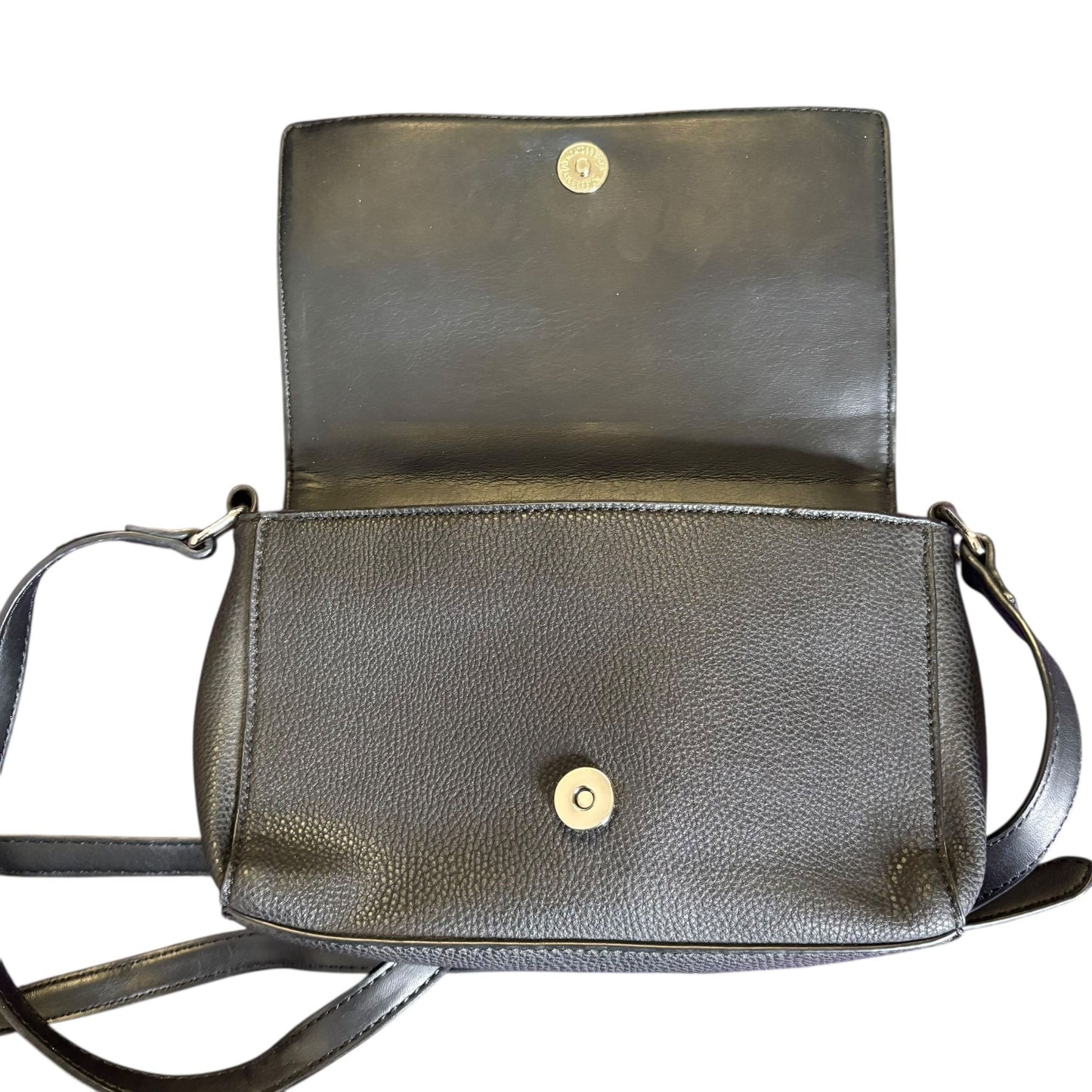 Nine West Black Crossbody Bag Faux Leather Studded Front Flap Large Pockets